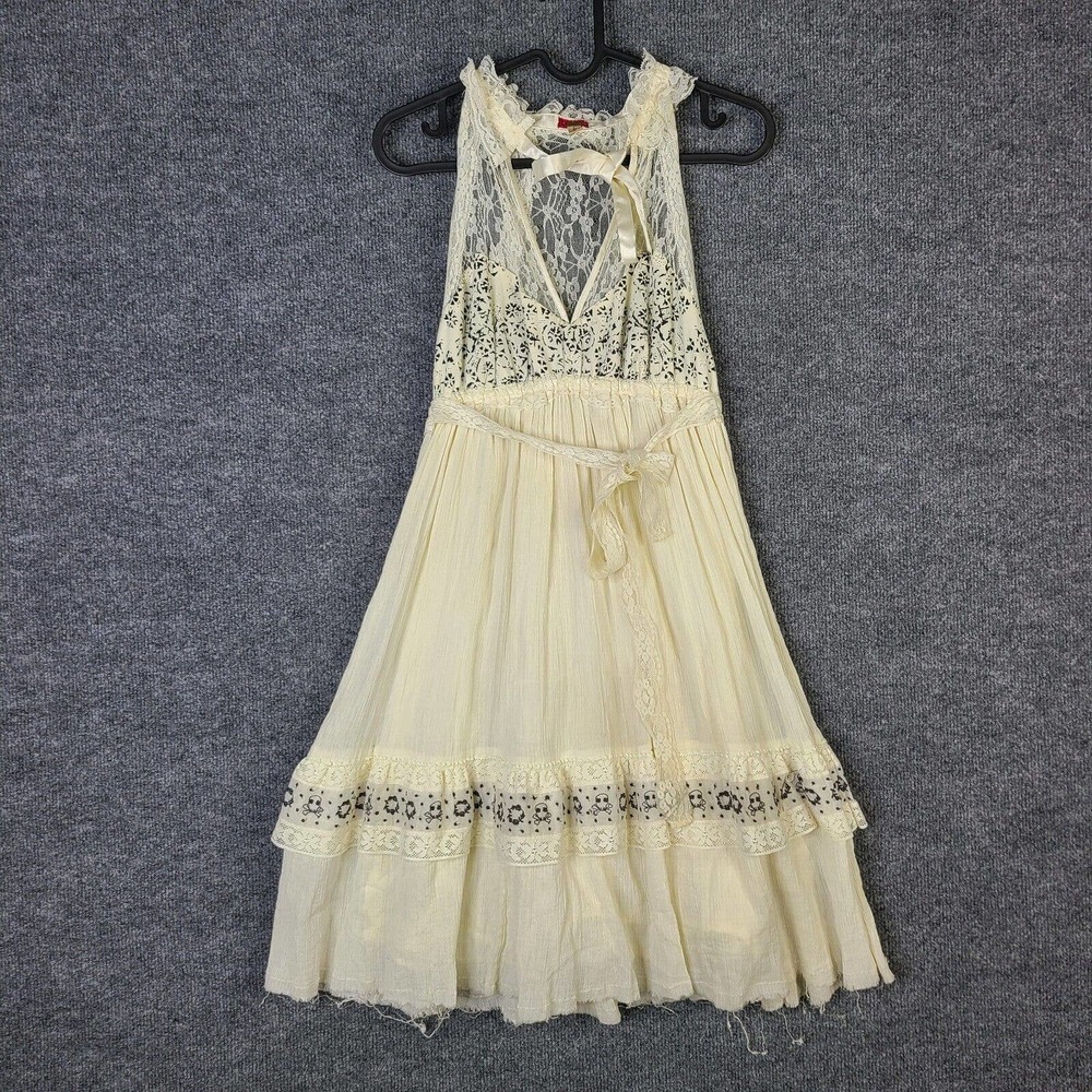 Free People Dress Size 6 Lace Skull Detail Tiered Boho Flowy Festival Goth